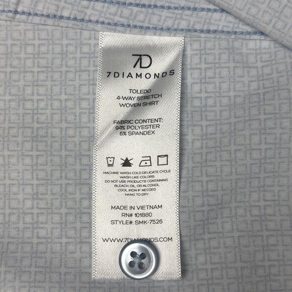 7 Diamonds Men's Toledo 4 Way Stretch Short Sleeve Shirt/Lt Blue Geometric - M - Picture 10 of 10
